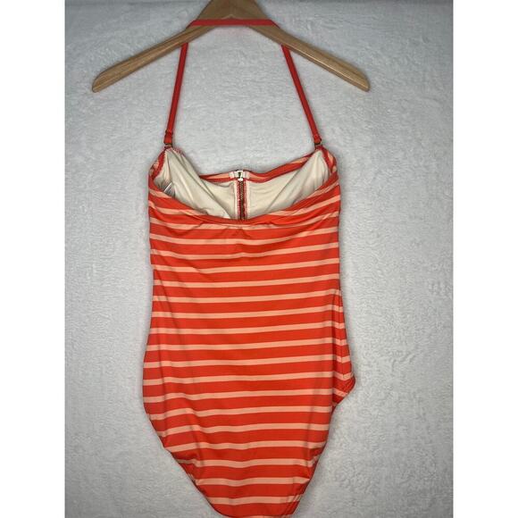 Michael Michael Kors Coral Striped Strapless ZipUp One Piece Swim Sz 8 Hamptons - Picture 5 of 10